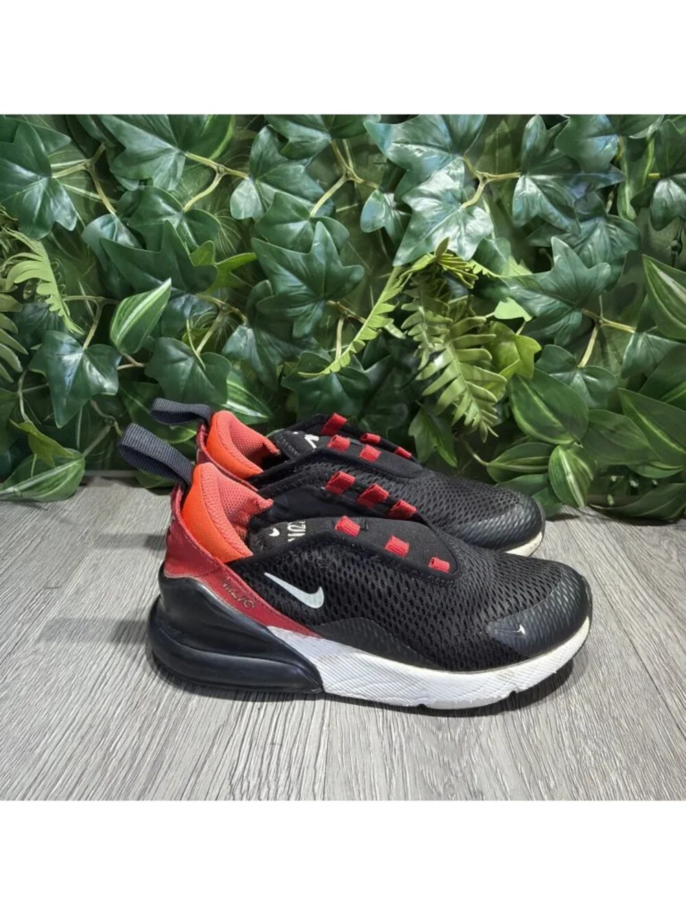 Nike Air Max 270 Kids Black White Mesh Sneakers US 12.5 C AO2372-407 Lace Up